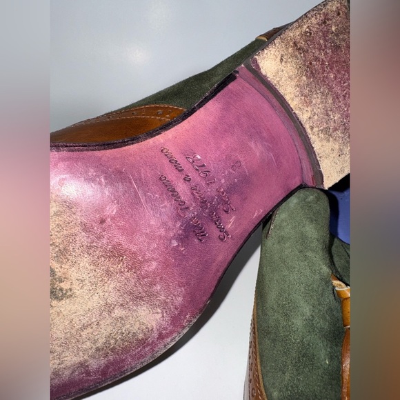 CERBERO ITALY NANO TASSEL LEATHER BROWN/GREEN LOAFERS MENS SIZE 8 - Picture 5 of 12